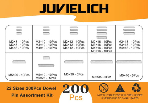 Pro Grade 200 Piece Dowel Pin Kit Featuring 22 Sizes M2 M3 M4 M5 For Bookshelves Cabinets And Closets In 304 Stainless Steel Rust Resistant
