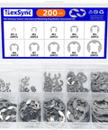 200 Piece Metric E Clips Assortment Kit With 304 Stainless External Retaining Rings M1.5 To M10 Circlips displayed in a case