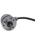 Front view of Rock Solid 2000 PPR Rotary Encoder with 38mm body, 6mm solid shaft, line driver ABZ output, 5V power supply, plug and play ready.