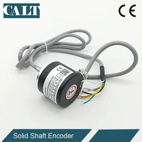 Rock Solid 2000 PPR Rotary Encoder with 38mm body, 6mm solid shaft, line driver ABZ output, 5V supply, for precision motion control.
