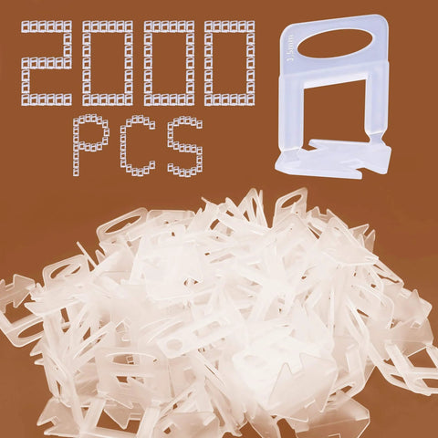 Pile of 2000 Piece Tile Leveling System Clips for professional ceramic tile and stone installation with 1.5mm grout joint