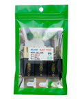 Front view of pack of 3 gold tone plated 200 Amp 32 VDC ANL blade fuses for car audio amplifiers and wiring.