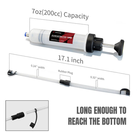 200cc Manual Fluid Extractor Pump For Automotive Oil Changes With Two PVC Suction Tubes Reaching Up To 40 Cm Includes 0.24 Inch OD And 0.32 Inch OD Extension Tubes