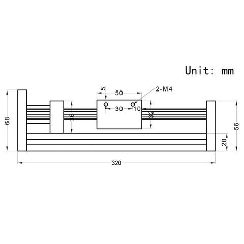 Technical diagram of 200mm Effective Travel Length Double Optical Axis Guide Ballscrew SFU1605 with NEMA23 Stepper Motor.