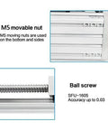 Close-up of M5 movable nut and SFU1605 ball screw on 200mm Stroke CNC Linear Stage Motion Actuator with aluminum alloy cross sliding table