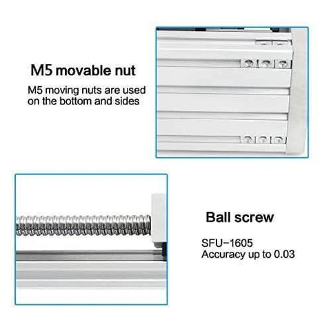 Close-up of M5 movable nut and SFU1605 ball screw on 200mm Stroke CNC Linear Stage Motion Actuator with aluminum alloy cross sliding table