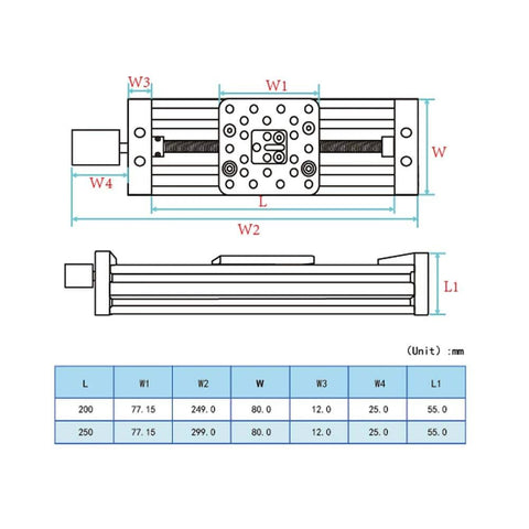 Technical diagram of 200mm 4080U Screw Slide Table Linear Actuator Kit Linear Module for 3D Printer for DIY CNC Router Parts X Y Z Axis.