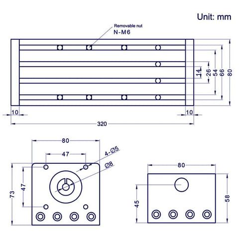 Technical drawing of 200mm Effective Stroke Length Double Linear Rail Guide with Square Linear Rails Ballscrew SFU1605