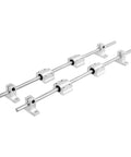 Premium 200mm D8 Linear Motion Rod Shaft Guide Set with 2 rods, 4 linear slide blocks, and 4 SK8 shaft supports for 3D printers and CNC machines.