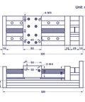 Technical diagram of 200mm Effective Stroke Length Double Linear Rail Guide with Square Linear Rails Ballscrew SFU1605 and Nema 23 Stepper Motor