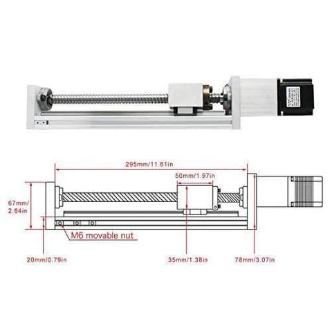 200mm Stroke CNC Linear Stage Motion Actuator with aluminum alloy cross sliding table, SFU1605 ballscrew, side view