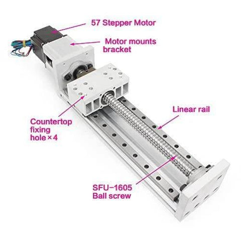 200mm Stroke CNC Linear Stage Motion Actuator with aluminum alloy cross sliding table, SFU1605 ballscrew drive, and 57 stepper motor