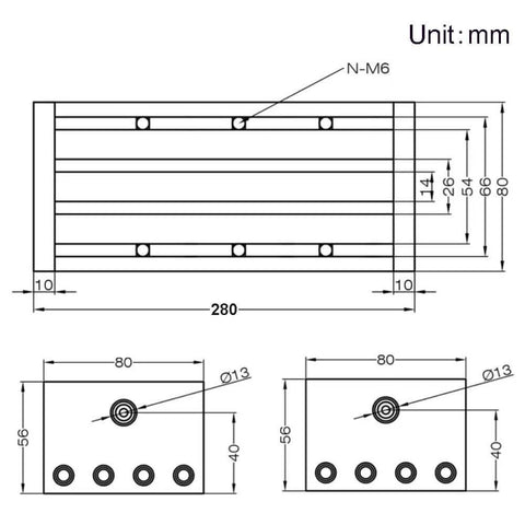 Diagram of 200mm effective travel length double optical axis guide ballscrew sfu1605 hand crank for CNC router parts.