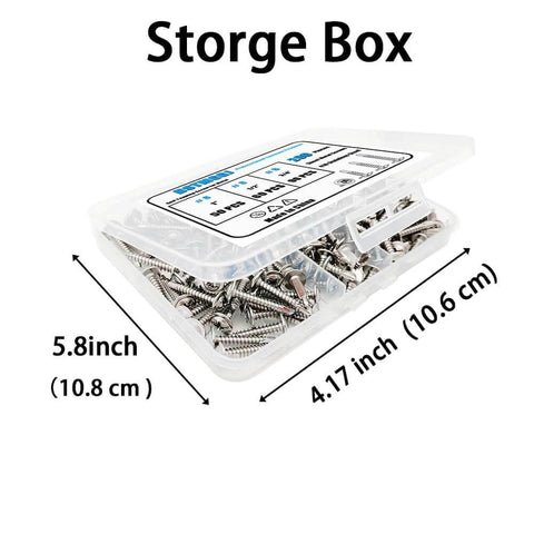 200PCS #8 Self Tapping Screws for Metal made from 410 stainless steel featuring self drilling modified truss head design shown in storage box
