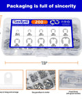 200 Piece Metric E Clips Assortment Kit With 304 Stainless External Retaining Rings M1.5 To M10 in clear plastic case