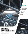 Ultra Bright 200W UFO LED High Bay Light With 5000K Daylight And 30000LM, 5ft Hanging Cable Hook installed in industrial ceiling
