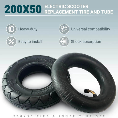 200X50 / 8" X 2" | 2 Tire & 2 Inner Tube Set for Electric Scooter, showing heavy-duty and universal compatibility features