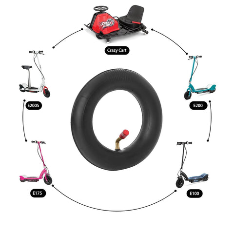 200X50 Inner Tube for Crazy Cart XL DLX Shift Go Cart and electric scooters E200, E200S, E175, E100 displayed with vehicles