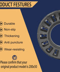 200x50 Solid Tire features image highlighting durability, non-slip, thickening, anti-puncture, and wear-resisting qualities.