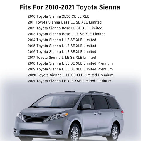 2010-2021 Toyota Sienna compatible models list with image of Toyota Sienna van