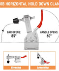 12 Pack 201B Toggle Clamps For Woodworking And Metalworking With Quick Release, bar and handle open angles, rubber tips visible