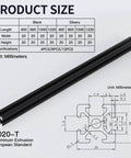 Diagram showing 4pcs 1000mm T Slot 2020 Aluminum Extrusion European Standard Anodized Linear Rail for 3D Printer Parts and CNC DIY Black.