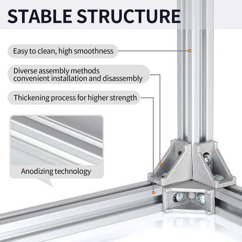 Four 600mm 2040 V-slot aluminum profiles with anodized finish, showing corner assembly and structure features for easy installation.