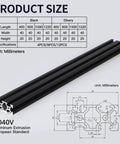 8pcs 1000mm 2040 V-Slot Extrusion Aluminum Profile diagram with product dimensions and European standard details