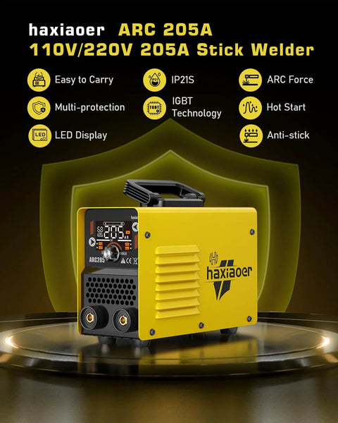 2 In 1 MMA Lift TIG Welder With Dual Voltage 110V 220V LCD Display Arc Force Hot Start VRD in a yellow carry case