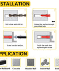 Installation and application guide for 208PCS Drywall Anchors and Screws Assortment Kit, suitable for various wall types.