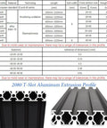 2 Pack 20 Series T Slot 2080 Aluminum Extrusion Profile 39.4 Inches European Standard Anodized Linear Rail chart and close-up view