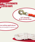 Close-up of dual hook and 20 ft 0.6-inch diameter rope, highlighting features of 1.5 Ton Rope Puller With 20 Ft Of 0.6 Inch Rope Dual Hook Come Along Winch.