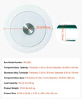 Top view of 20 Inch Glass Lazy Susan Turntable, Round Clear Tempered Glass Rotating Tray with dimensions.