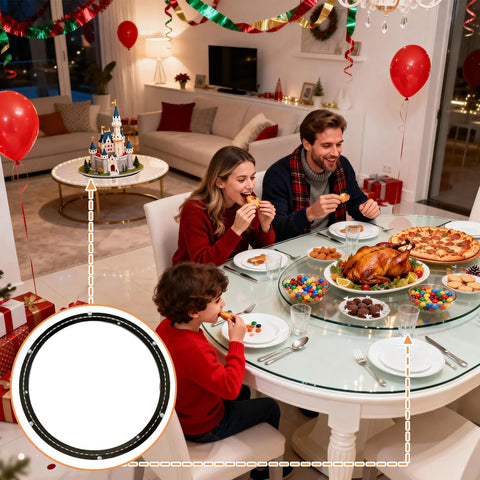 Family dining table with 20 Inch Lazy Susan Bearing Base With 450 Lb Load Capacity Heavy Duty Silent Turntable Ring for Dining Tables And DIY Projects