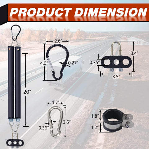 Product dimensions of 20 Inch Double Tender Spring Kit With 3-In-1 Hose Holder And 3-Hole Clamp Holder For Heavy Duty Semi Truck Air Lines Kit
