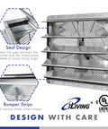 20 Inch Wall Mounted Shutter Exhaust Fan With Automatic Shutter And Variable Speed Controller Thermostat 3368 CFM For Up To 5000 Sq Ft Coverage Silver Heavy Duty Industrial Ventilation, showing seal design and bumper strips features.