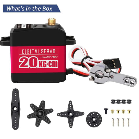 20KG RC Servo High Torque Servo Motors, Waterproof Full Metal Gear Steering Servo, box contents displayed