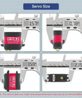 20KG RC Servo High Torque Servo Motors with digital caliper measuring 1.57 and 1.59 inches in different views