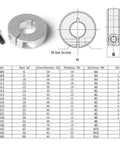 20mm One Piece Shaft Collars Clamping Style Locking Collars Aluminum Drill Bit Stop Collars, 20mm Bore Size, 40mm OD, with M5 Set Screw, 12mm Thickness (Pack of 4) diagram with screw and dimensions chart