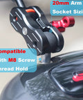 Close-up of 20mm Ball Adapter with M8 Stud for Motorcycle GPS and Dash Cam Mounts, showing TPU coating and stainless steel core