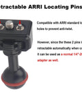 Close-up of 20mm Ball to 1/4"-20 Camera Screw Adapter for Bulletpoint Mounting Solutions with ARRI Retractable Locating Pins.