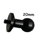 Universal Ball Head Mount Adapter for Action Cameras, 20mm to 1/4 inch screw, black aluminum alloy, side view.