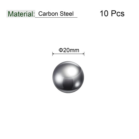 Image of one 20mm carbon steel bearing ball, part of a 10pcs pack, precision polished for bearings and DIY projects.
