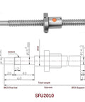 Diagram of 20mm CNC Ballscrew Kit SFU2010 RM2010 with anti-backlash ball screw and technical specifications.