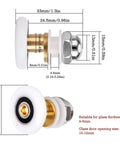 Side and close-up view of 4 Pcs Shower Door Rollers Set 20mm Diameter For Glass Sliding Doors Replacement with measurements.
