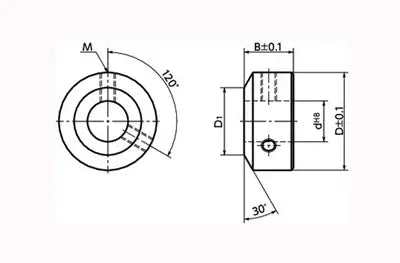 Technical drawing of 20mm Steel Collar - Set Screw Hex - NBK - One Collar Japan Made with dimensions and schematics.
