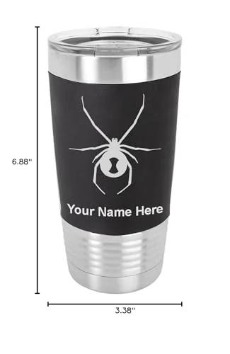 20oz Vacuum Insulated Tumbler Mug With Dope Black Widow Spider Design And Personalized Engraving Included Keeps Your Drinks Cold For Up To 24 Hours And Hot For Up To 8 Hours With A Soft Silicone Grip In Classic Black