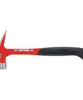 Side view of a 20 oz steel general purpose hammer with an ergonomic vibration-reducing grip, smooth face to prevent surface marks.