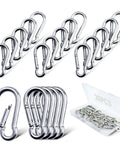 20 Pcs 304 Stainless Steel Spring Clasp Carabiners M4 Heavy Duty Hooks 1.57 Inch shown with open storage box.