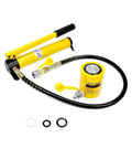 20T Mini Hydraulic Cylinder Jack Porta Power Ram 2" Stroke, CP-180 Manual Hydraulic Hand Pump with accessories, yellow color.